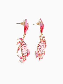 Серьги «Краб», красно-белые в золоте