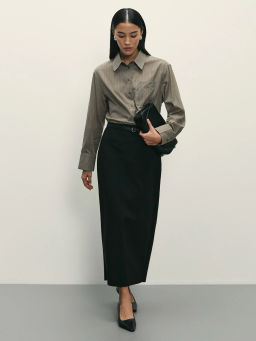 Рубашка в фактурную полоску из хлопка / Zarina  фото 2