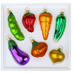 Елочная игрушка фигурка стеклянная Овощи, ручная художественная роспись, подарочная упаковка, набор 7шт (Россия)