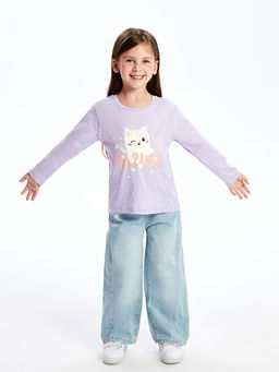 Bisiklet Yaka Uzun Kollu Bask?l? K?z Bebek Ti??rt - Waikiki фото 4