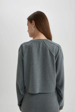 Футболка Relax Fit с круглым вырезом и длинными рукавами - Defacto фото 6