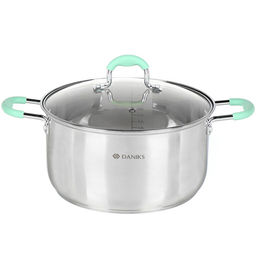 Кастрюля нерж/ сталь, 5.8 л, с крышкой, крышка стекло, силикон/ ручки мятные SD23-24 451818 /DANIKS/