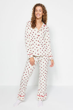Trendyolmilla Lacivert %100 Pamuklu Kalpli Biyeli Orme Pijama Tak?m? THMAW24PT00103