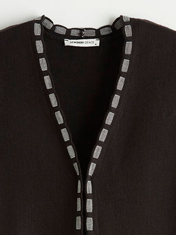 V Yaka Desenli Kad?n Triko Yelek