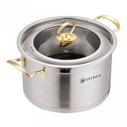 "Zeidan" "Gold" Кастрюля из нержавеющей стали 4,1л, д22см, стеклянная крышка с металлической окантовкой, ручки "под золото", комбинированная полировка снаружи, матовая полировка внутри, 3-x слойное капсулированное индукционное дно, подарочная упаковк