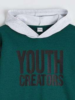 Kap??onlu Bask?l? Erkek ?ocuk Sweatshirt