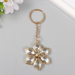 Цена за 12 шт. Брелок для ключей на кольце «Цветок с кристаллами», металл под золото, 5.3×4.2 см