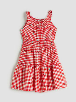 Kare Yaka Ekose K?z ?ocuk Elbise