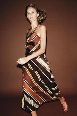 STRIPED ASYMMETRIC MIDI DRESS - Zara фото 8