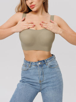 Топ бесшовный бескаркасный с вкладышами Lingeamo хаки ВТ-02 (125)  фото 2