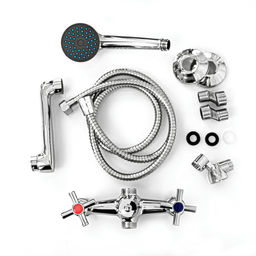 Смеситель для ванны ZEIN Z4051, короткий излив, кран-букса латунь 1/2", душевой набор, хром