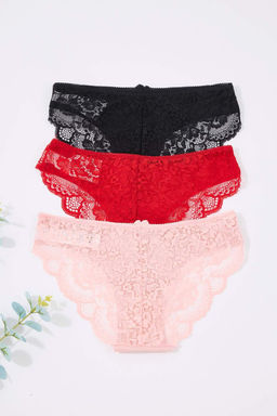 Siyah-K?rm?z?-Pudra 3lu Micro Dantel ve Kurdele/Fiyonk Detayl? Orme Brazilian Kulot THMAW26KU00003 - Trendyolmilla фото 12