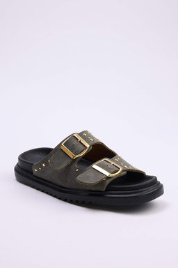 Trendyol Shoes Siyah Rivetli Cift Tokal? Duz Kad?n Terlik TAKSS25TE00004 - Trendyolmilla фото 19