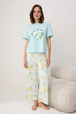 A__k Mavi %100 Pamuklu _i_ekli _rme Pijama Tak_m_ THMSS25PT00061