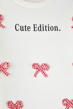 Ekru Fiyonklu Kal?n/Ici Polarl? K?z Cocuk Orme Sweatshirt TKDAW26SW00056 - Trendyolmilla фото 2