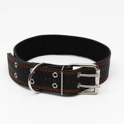 Ошейник кожаный с тиснением на синтепоне, 85 х 4.5 см, ОШ 50-70 см, чёрный - Пижон фото 2