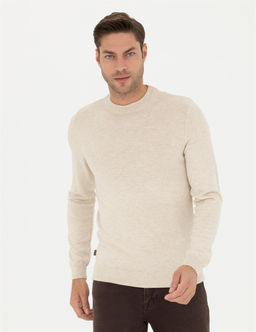 Krem Melanj Slim Fit Yar_m Bal_k__ Yaka Basic Triko Kazak