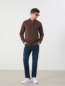 Regular Fit Uzun Kollu Keten Kar???ml? Erkek G?mlek