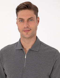 Antrasit Melanj Slim Fit K_vr_lmaz Fermuarl_ Polo Yaka Basic Pike Sweatshirt - Pierre cardin фото 2