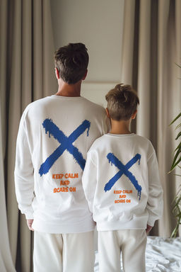 Ekru*001 Erkek Cocuk Baba-Ogul Bask?l? Orme Mini Me Sweatshirt TKDAW25SW00102