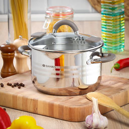 Кастрюля нержавеющая сталь, 3.9 л, с крышкой, крышка стекло, Daniks, Нара, GS-01413HY-20CA-2, серебр