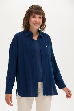 Женская темно-синяя джинсовая рубашка - U.s. polo assn фото 2