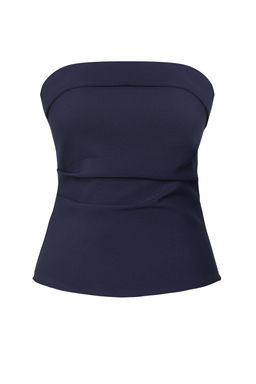 Koyu Lacivert Straplez Fitted Drapeli Dokuma Dokuma Bluz TWOSS24BZ00348