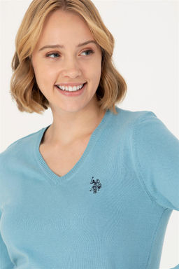 U. S. Polo Assn Женский синий базовый свитер с v-образным вырезом - U.s. polo assn фото 9