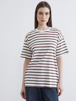 Bisiklet Yaka ?izgili Kad?n Ti??rt