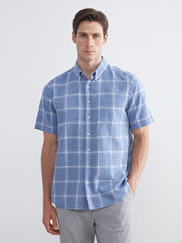 Regular Fit K?sa Kollu Ekose Poplin Erkek G?mlek