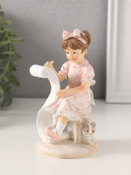 Фигурка «Девочка рисует, с котиком», полистоун, розовый 7.5×7×13 см