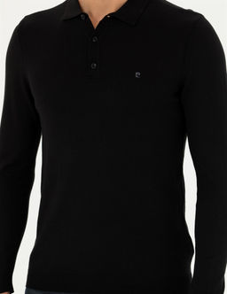 Siyah Slim Fit Polo Yaka Basic Triko Kazak - Pierre cardin фото 7