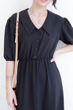 Платье-миди с отложным воротником чёрное - Martichelli фото 5