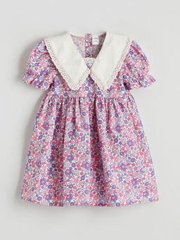 Bask?l? Keten G?r?n?ml? K?z ?ocuk Elbise