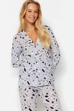 Gri Desenli Orme Pijama Tak?m? THMAW21PT0863 - Trendyolmilla фото 3