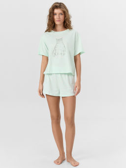 Комплект домашний женский мятный с надписью сначала покорми, а потом ручки тяни