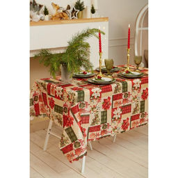 Скатерть новогодняя Доляна Новогодние игрушки 145*300 +/- 2 см, 100% п/э  фото 3