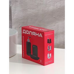 Аксессуары для ванной Доляна Гранит, 3 предмета, дозатор 350 мл, мыльница, стакан, серые фото 8