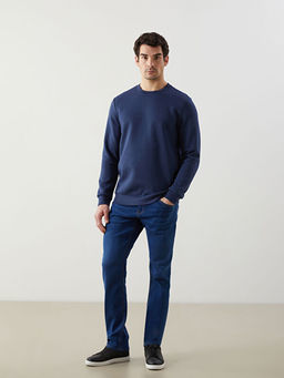 Bisiklet Yaka Uzun Kollu Bask?l? Erkek Sweatshirt