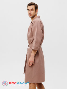 Мужской укороченный вафельный халат с планкой коричневый В-05 (21)