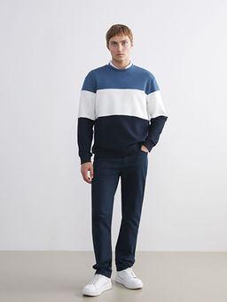 Bisiklet Yaka Renk Bloklu Erkek Sweatshirt