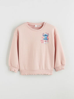 Bisiklet Yaka Lilo ve Stitch Bask?l? K?z ?ocuk Sweatshirt