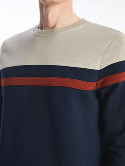 Bisiklet Yaka Uzun Kollu ?izgili Erkek Kal?n Sweatshirt