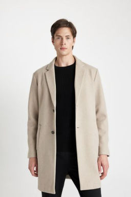 Erkek Vizon Relax Fit Ceket Yaka Dugmeli Cepli Kase Kaban Parka