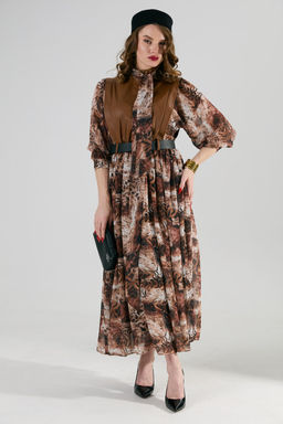 Платье NIKVA н1010-1 шоколад и тигровая абстракция