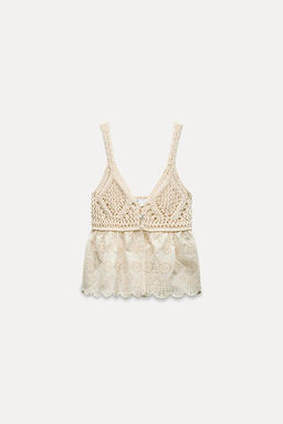 CONTRAST KNIT TOP WITH CUTWORK EMBROIDERY - Zara фото 6