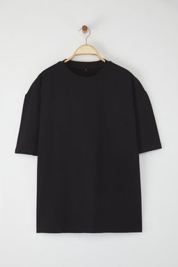 Siyah Oversize/Genis Kesim Pamuklu Kal?n Basic T-Shirt TEDSS25TS00005