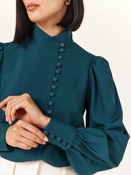 Блуза-косоворотка много пуговиц OD-55O-13 морская волна - Tantino фото 10