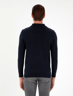 Lacivert Slim Fit D__meli Polo Yaka Triko Kazak