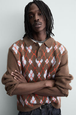 KNIT ARGYLE POLO SHIRT WITH RIPPED EFFECT - Zara фото 14